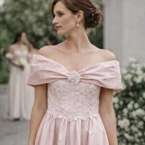 VTG  pink Off-shoulder princess cocktail Prom Bridesmaid Dress